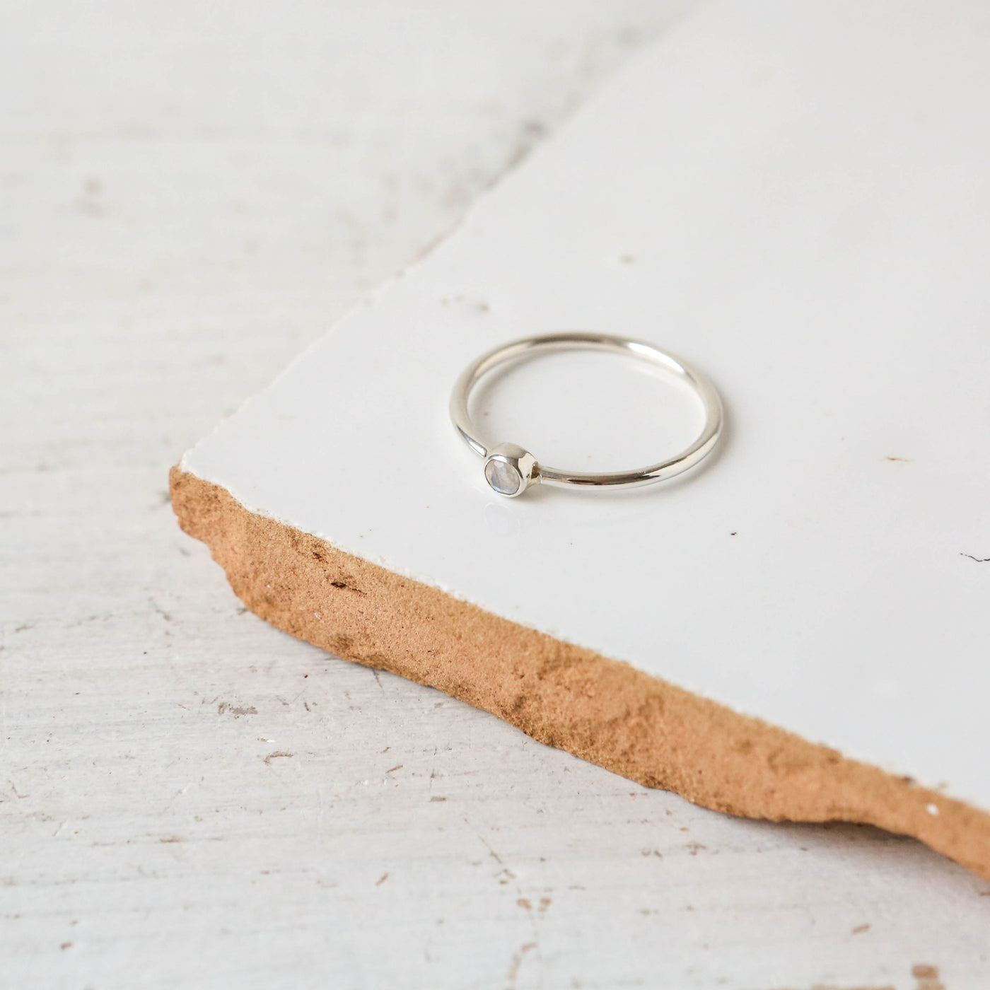 Moonstone Pebble Silver Stacking Ring