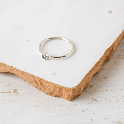 Aquamarine Pebble Silver Stacking Ring