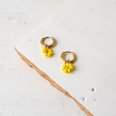 Daisy Flower Hoop Earrings - Yellow