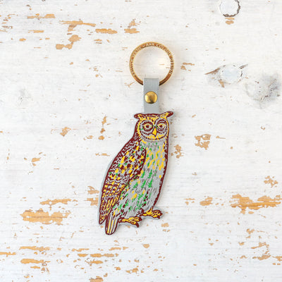 Nocturnal Owl Shaped Leather Key Fob