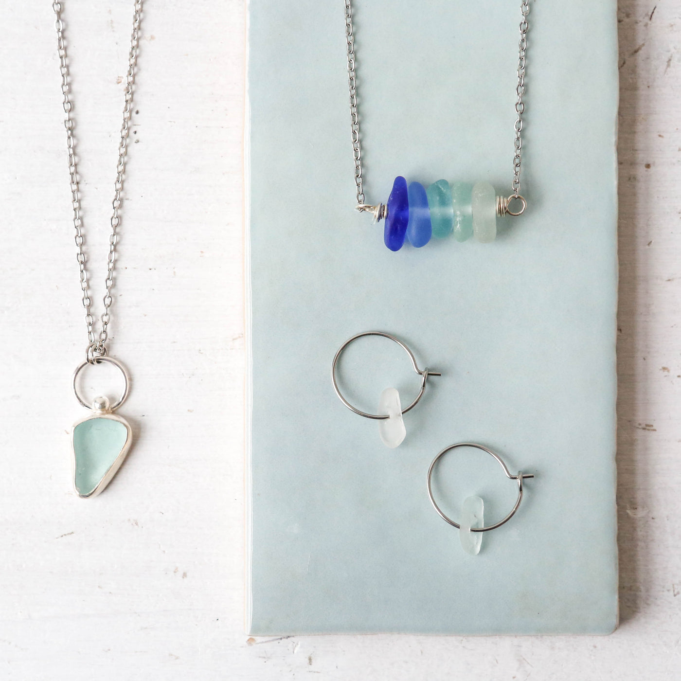 Simple Sea Glass Necklace - Aqua