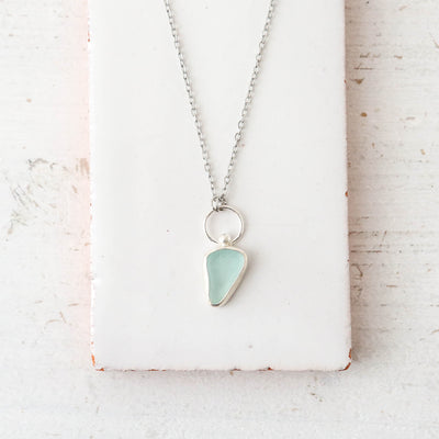 Simple Sea Glass Necklace - Aqua