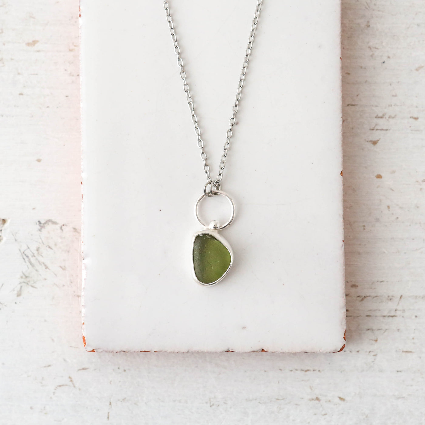 Simple Sea Glass Necklace - Olive