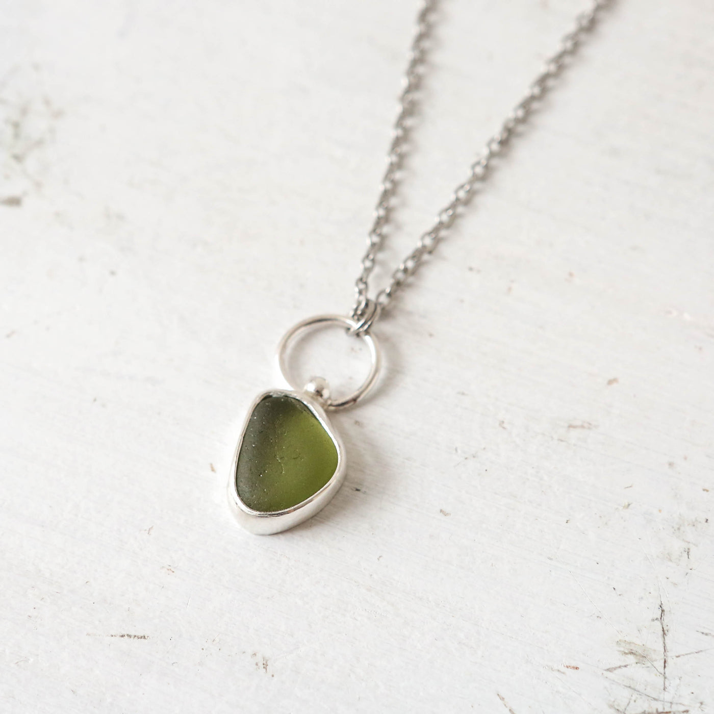 Simple Sea Glass Necklace - Olive