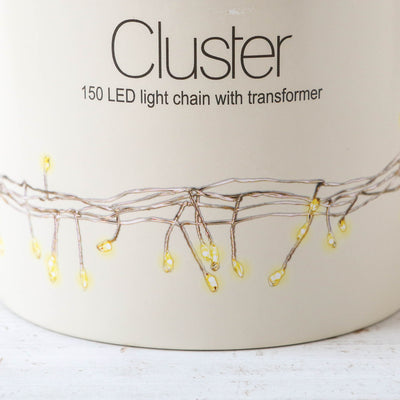 Mains Powered Wire Cluster Lights in Silver - 150 lights 7.5m