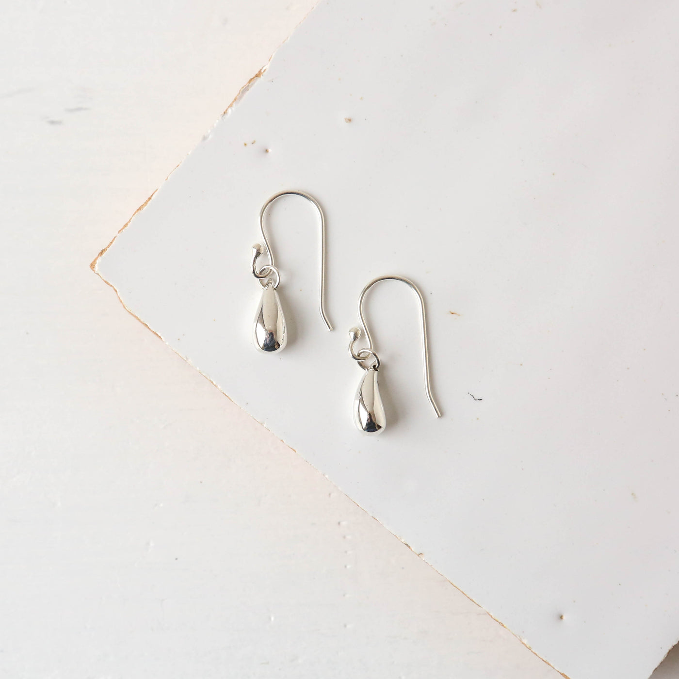 Teardrop French Hook Earrings - Solid Silver