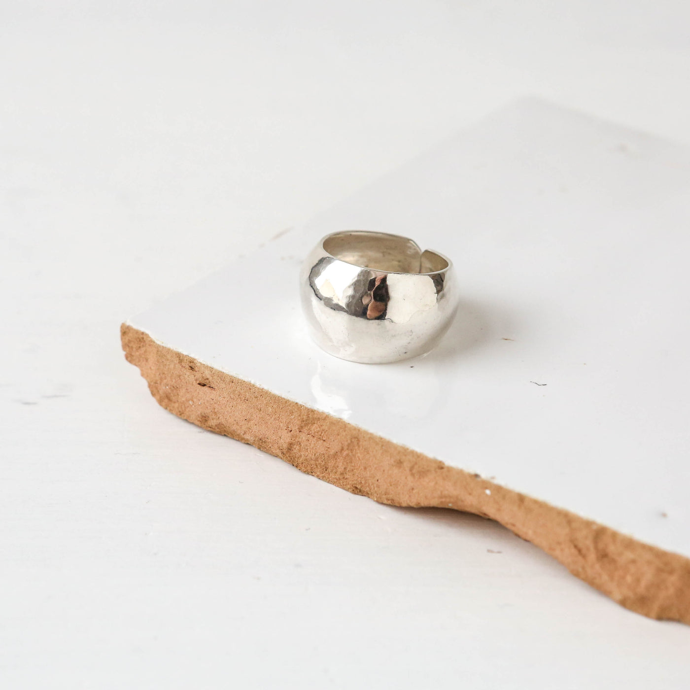 Adjustable Beaten Solid Silver Cuff Ring