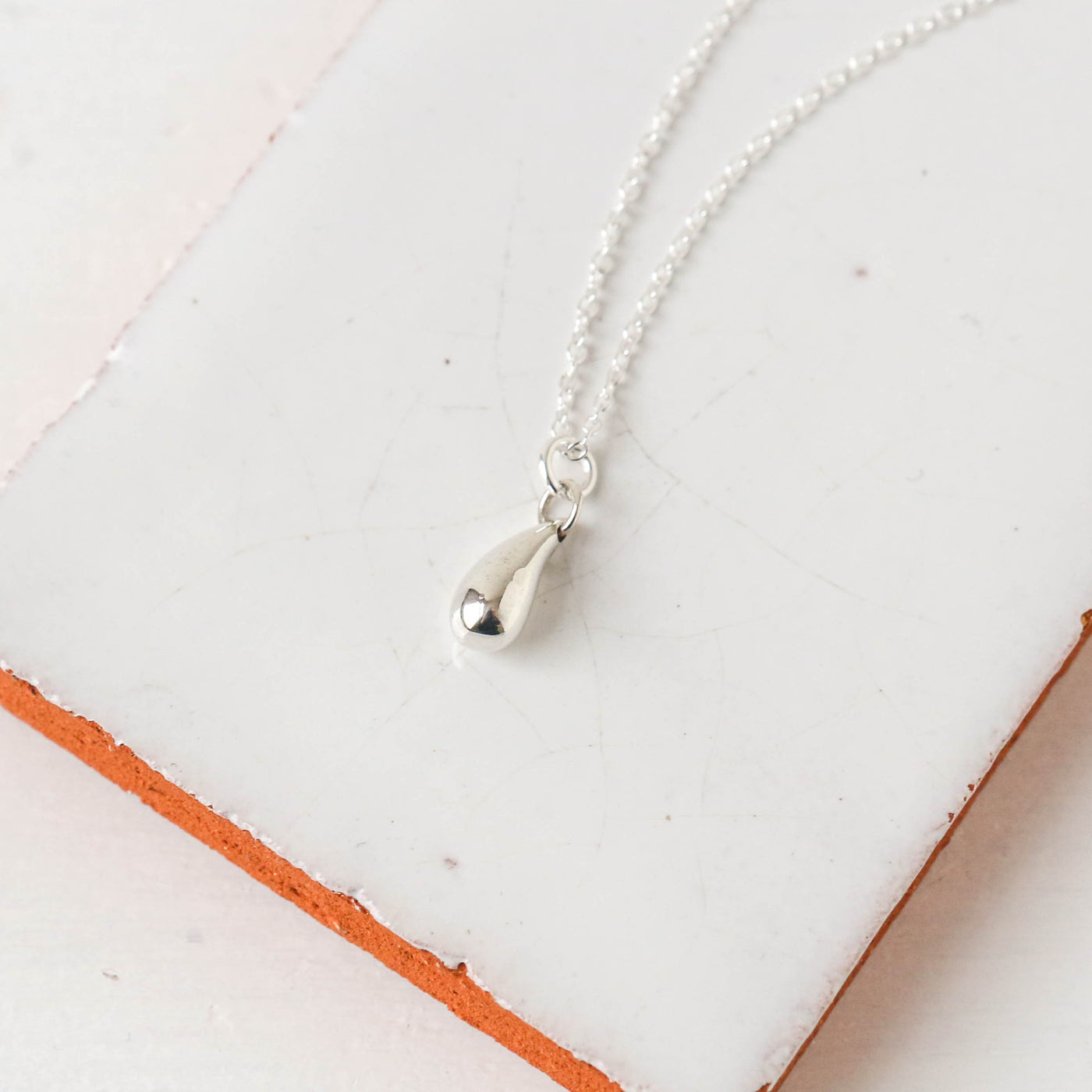 Teardrop Pendant Necklace - Solid Silver