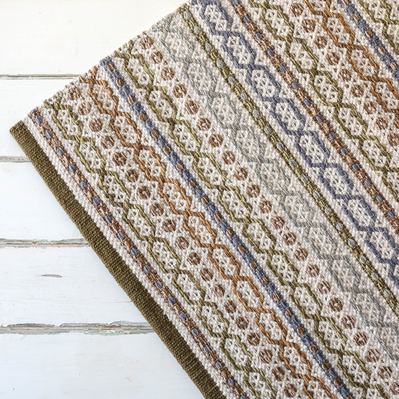 Cotton Geometric Repeat Rug in Muted Tones - 60 x 90cm