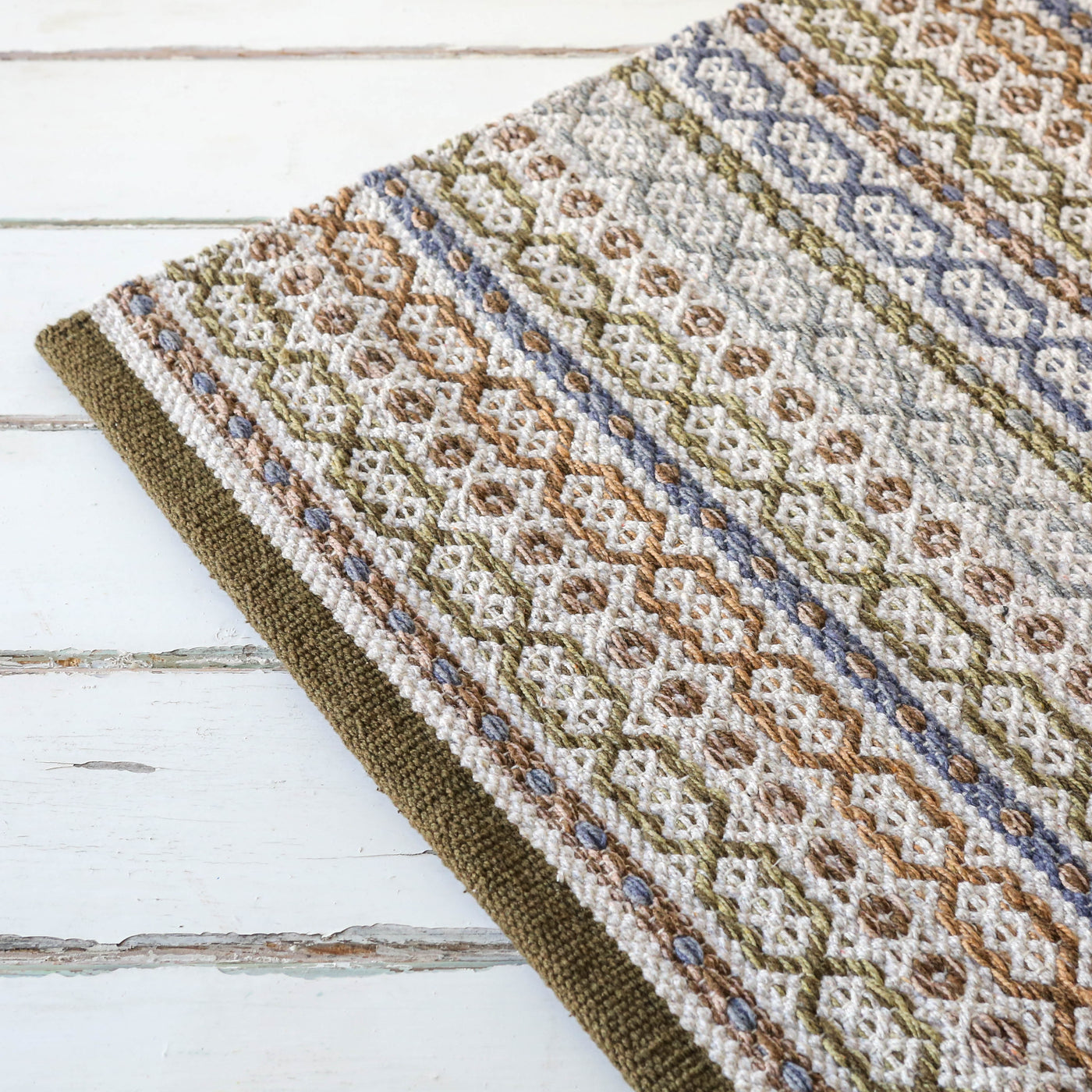 Cotton Geometric Repeat Rug in Muted Tones - 60 x 90cm