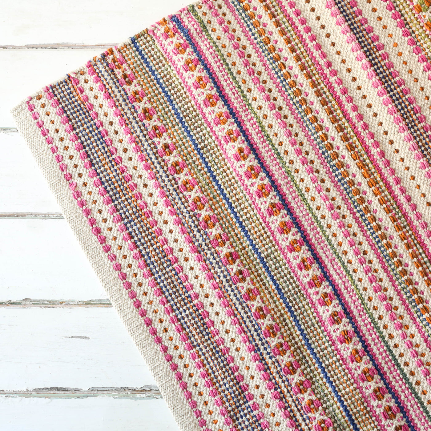 Cotton Geometric Repeat Rug in Blush Tones - 70 x 150cm