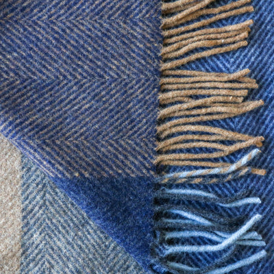 Recycled Wool Blanket - Blue Herringbone Block Check