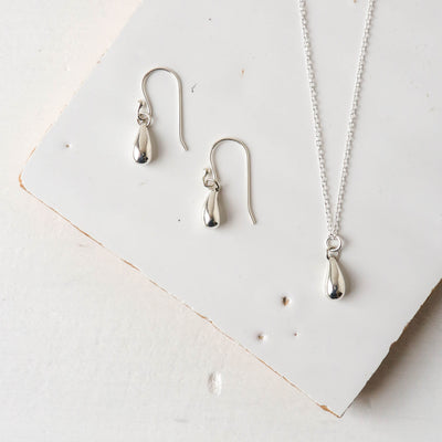 Teardrop French Hook Earrings - Solid Silver