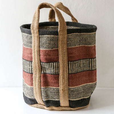 Terracotta Stripe Jute Storage Basket