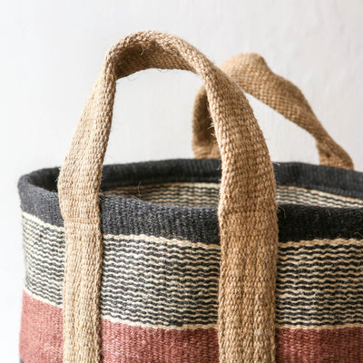 Terracotta Stripe Jute Storage Basket