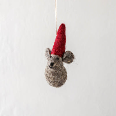 Mouse in Festive Hat Felt Hanging Decoration