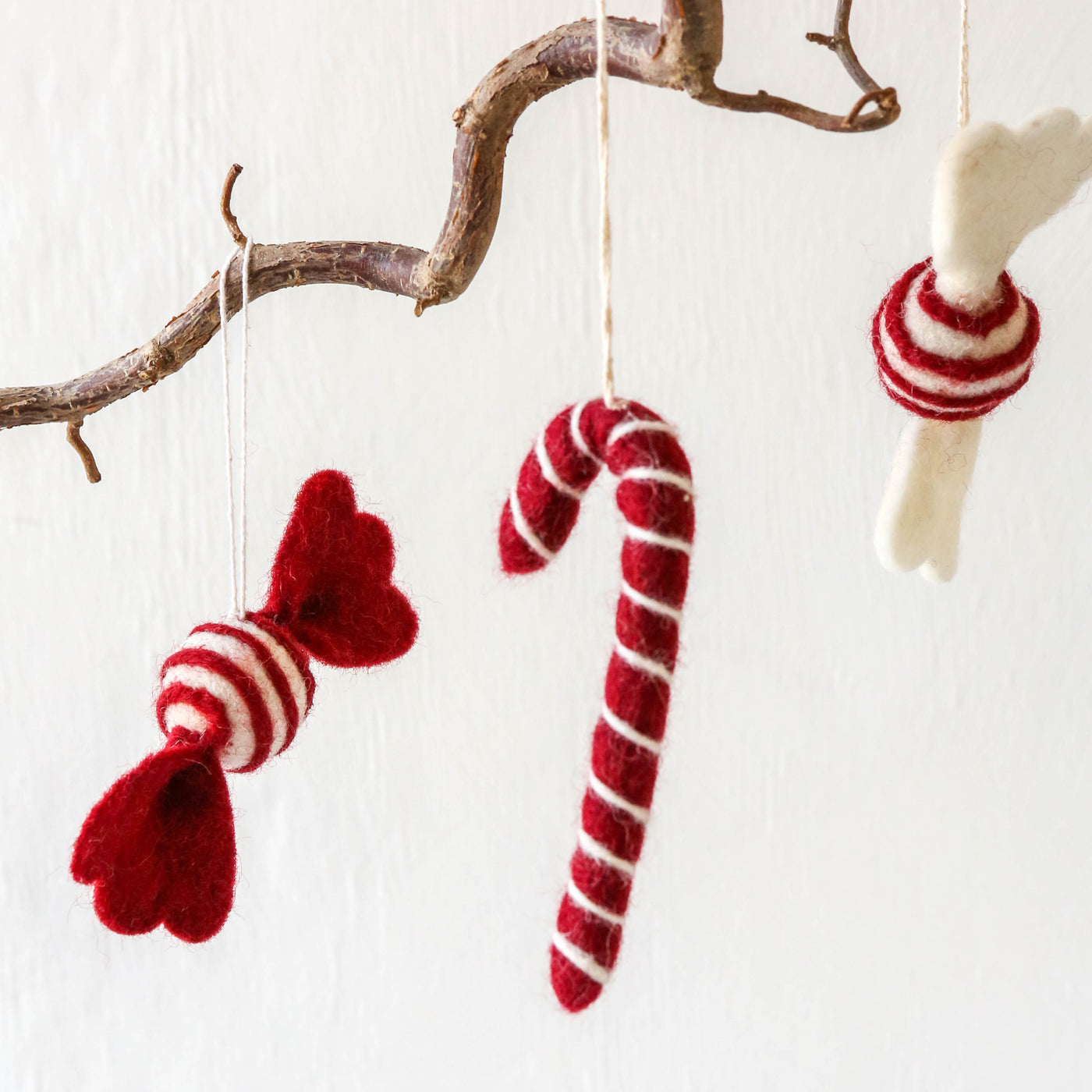 Set of Three Felt Sweeties Hanging Decorations