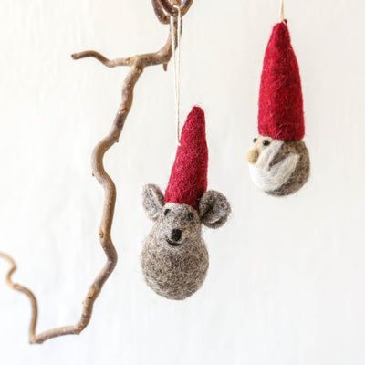 Mouse in Festive Hat Felt Hanging Decoration