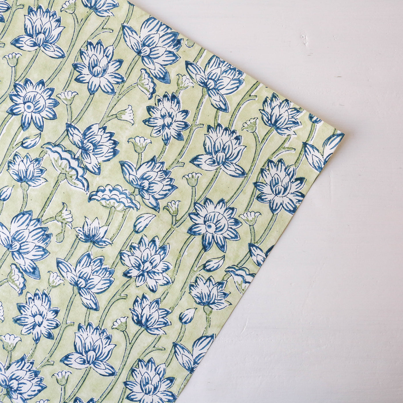 Hand Block Printed Wrap - Lotus Indigo