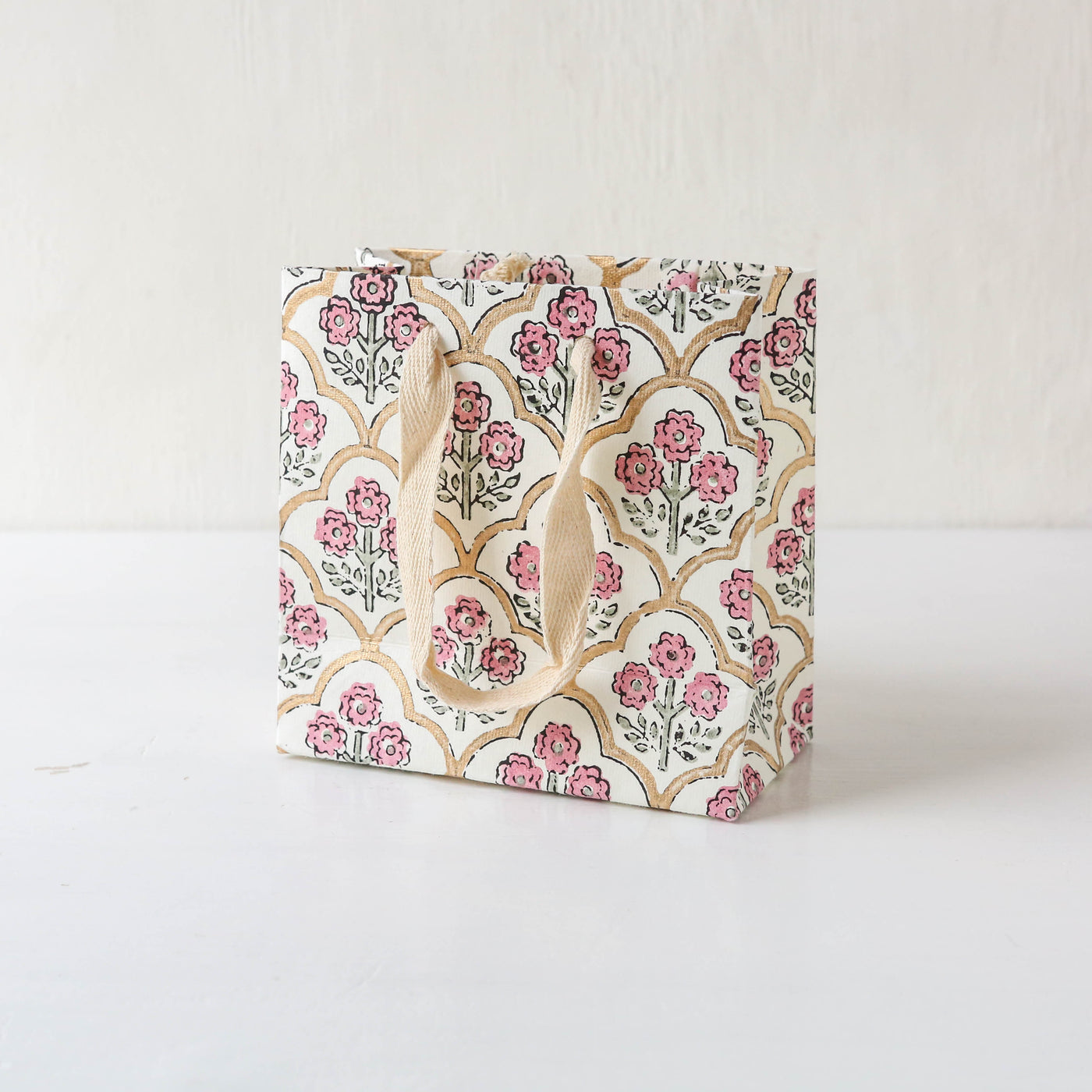 Hand Block Printed Paper Gift Bag - Pink Earth