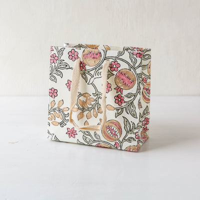 Hand Block Printed Paper Gift Bag - Pink Earth