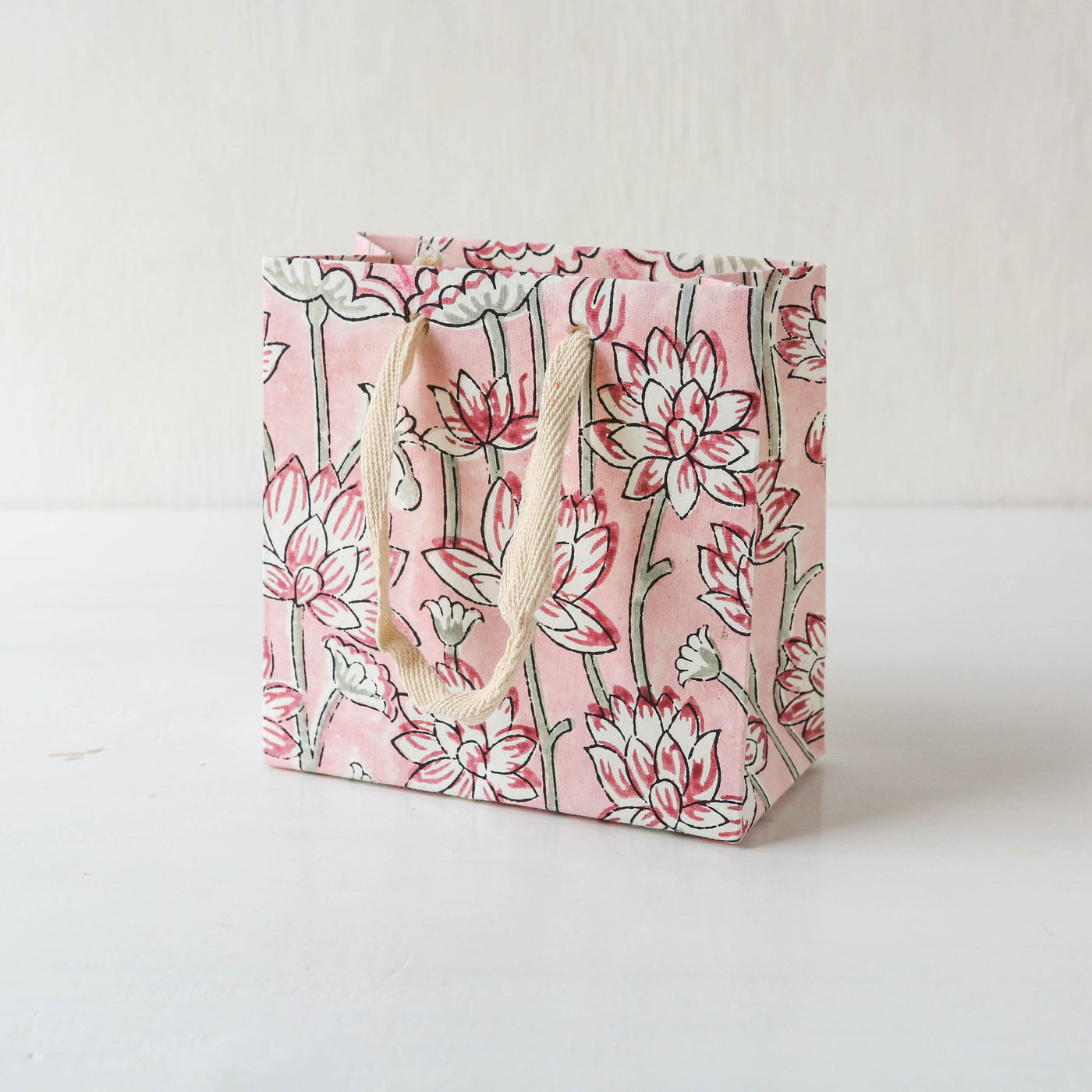 Hand Block Printed Paper Gift Bag - Pink Earth