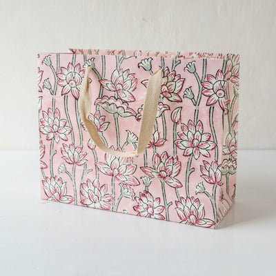 Hand Block Printed Paper Gift Bag - Pink Earth