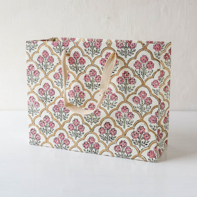 Hand Block Printed Paper Gift Bag - Pink Earth