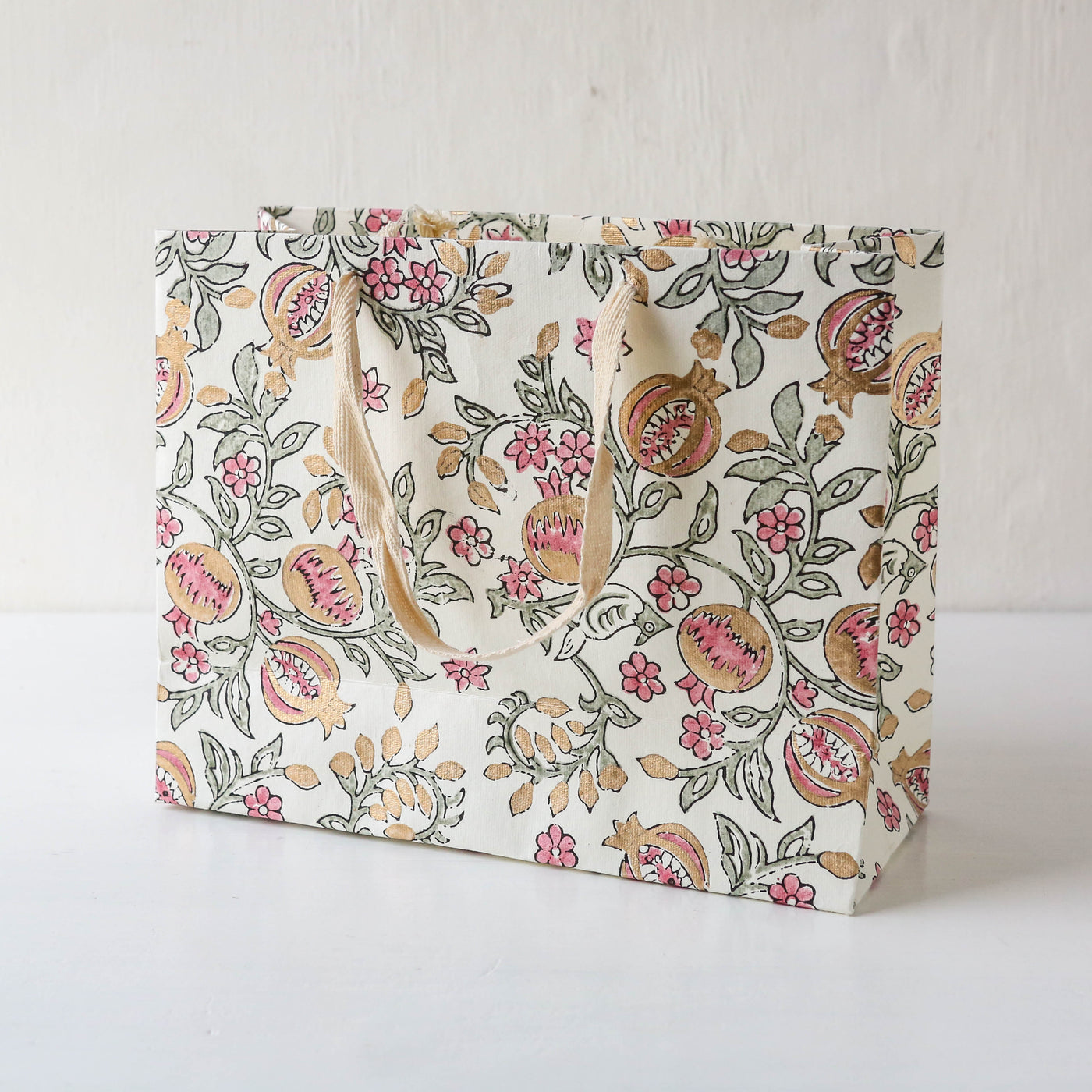 Hand Block Printed Paper Gift Bag - Pink Earth