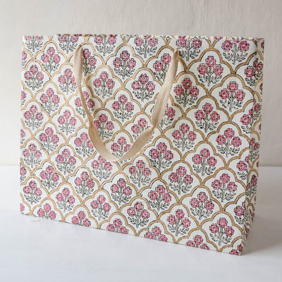 Hand Block Printed Paper Gift Bag - Pink Earth