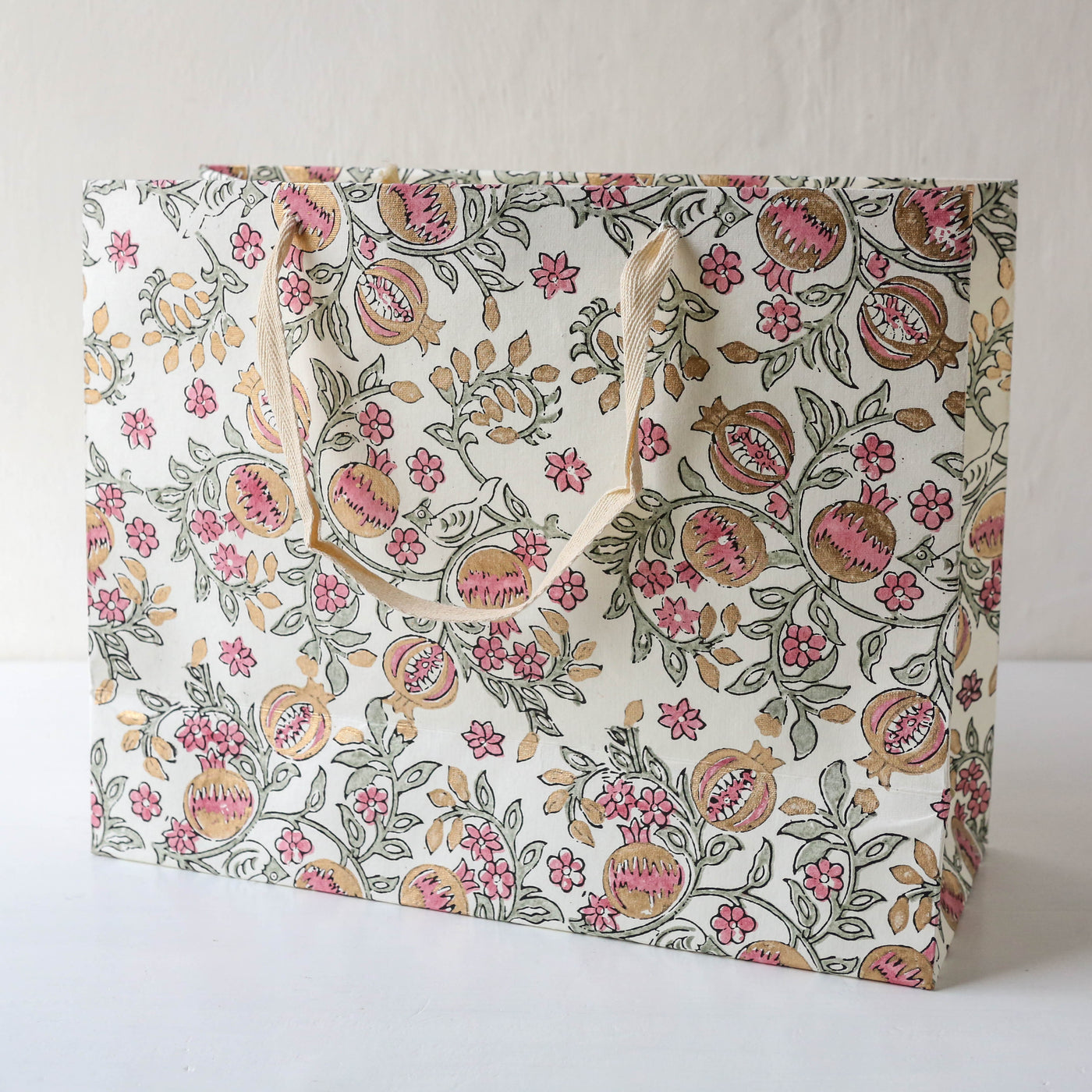 Hand Block Printed Paper Gift Bag - Pink Earth