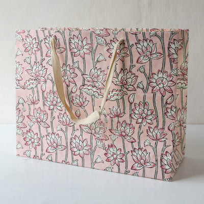 Hand Block Printed Paper Gift Bag - Pink Earth