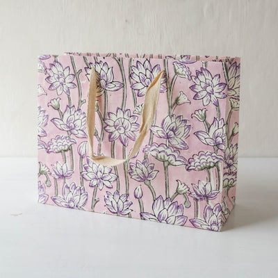 Hand Block Printed Paper Gift Bag - Lavender