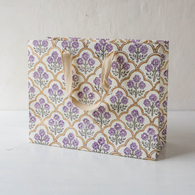 Hand Block Printed Paper Gift Bag - Lavender