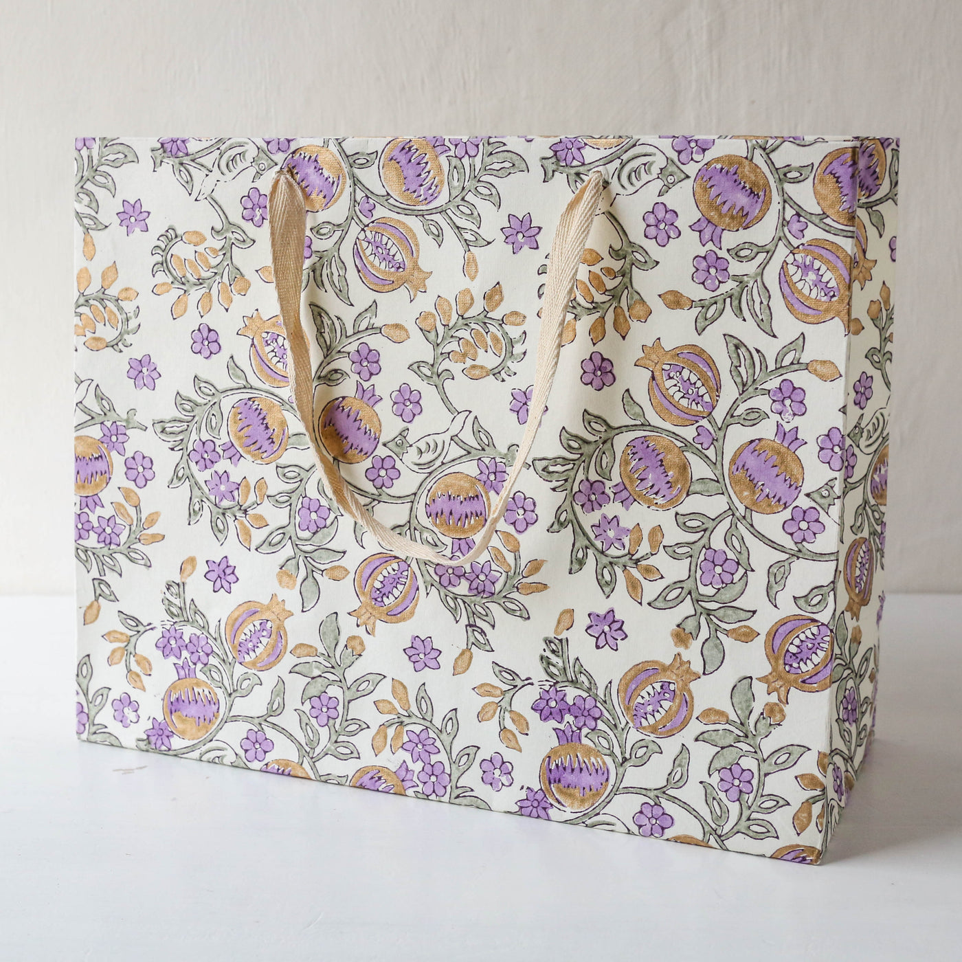 Hand Block Printed Paper Gift Bag - Lavender