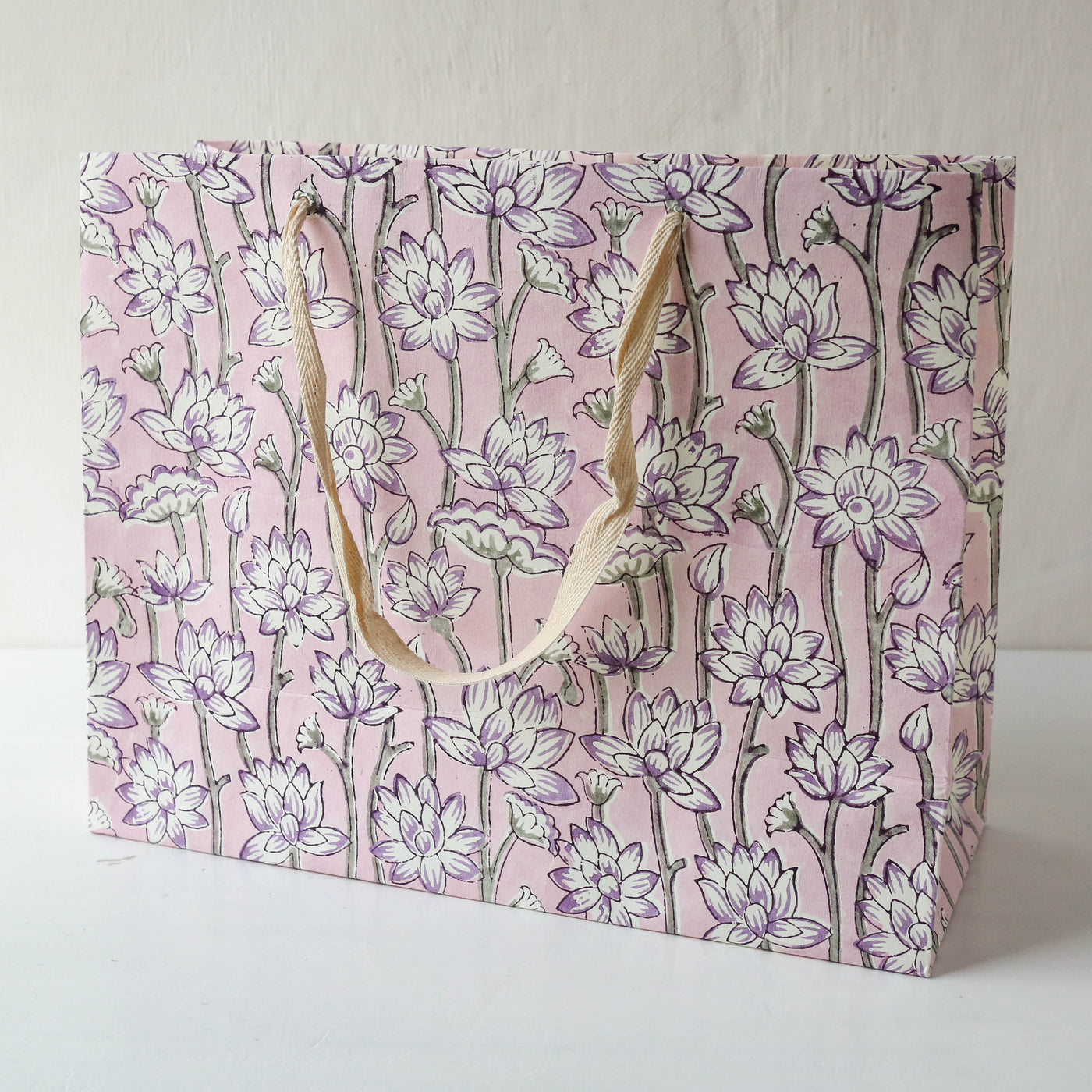 Hand Block Printed Paper Gift Bag - Lavender