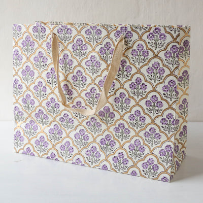 Hand Block Printed Paper Gift Bag - Lavender