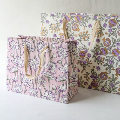 Hand Block Printed Paper Gift Bag - Lavender