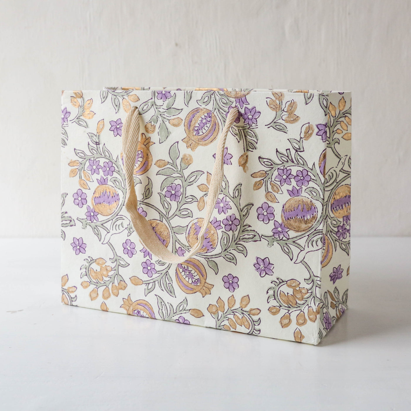 Hand Block Printed Paper Gift Bag - Lavender