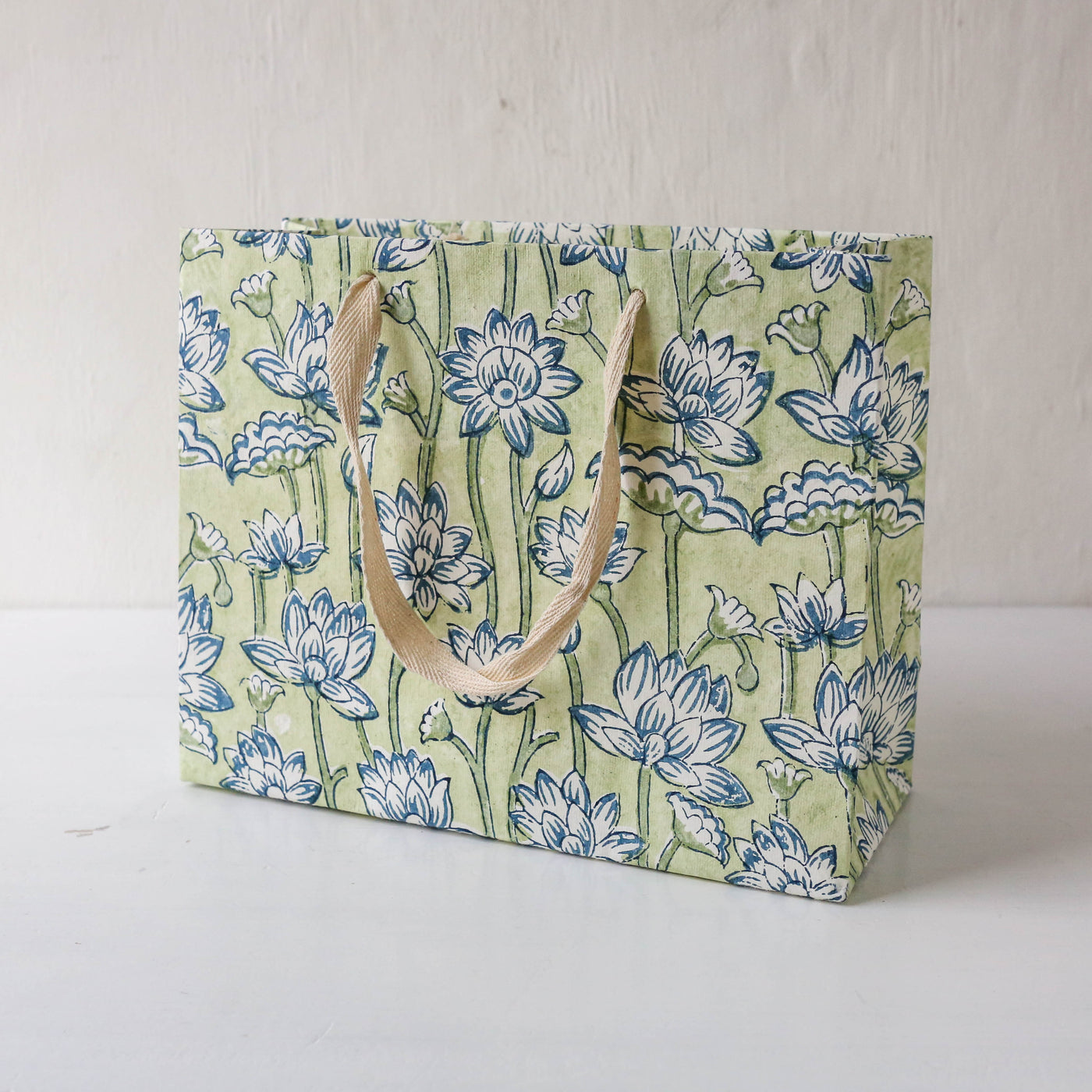 Hand Block Printed Paper Gift Bag - Indigo