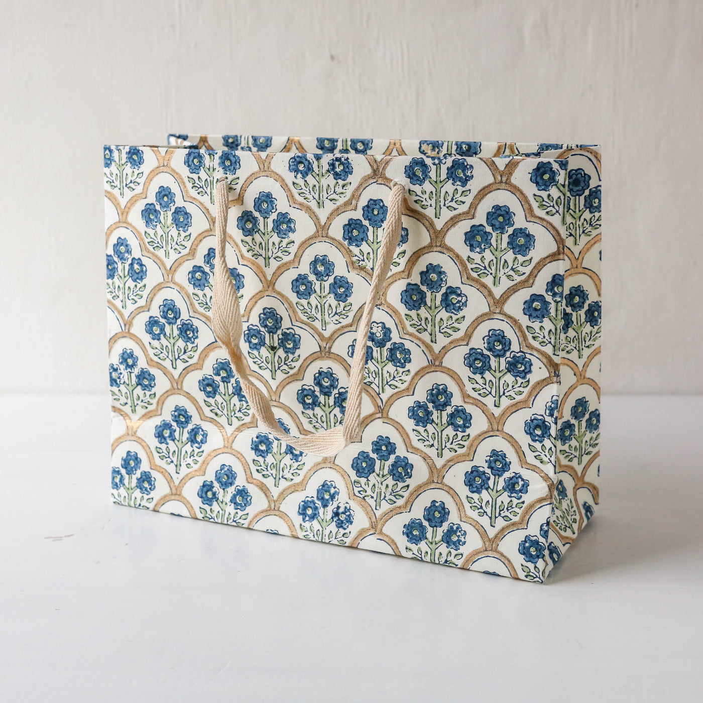 Hand Block Printed Paper Gift Bag - Indigo