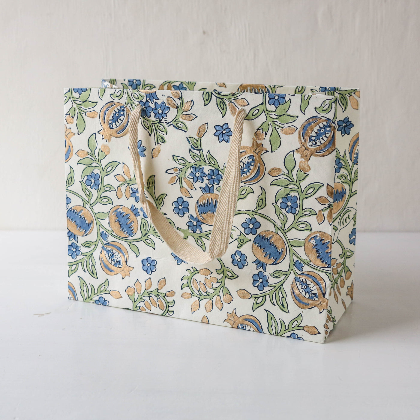 Hand Block Printed Paper Gift Bag - Indigo