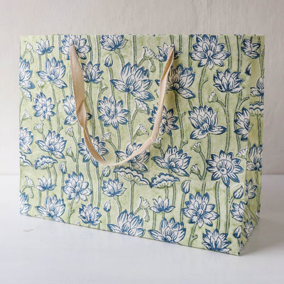 Hand Block Printed Paper Gift Bag - Indigo