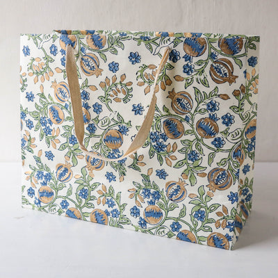 Hand Block Printed Paper Gift Bag - Indigo