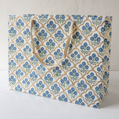 Hand Block Printed Paper Gift Bag - Indigo