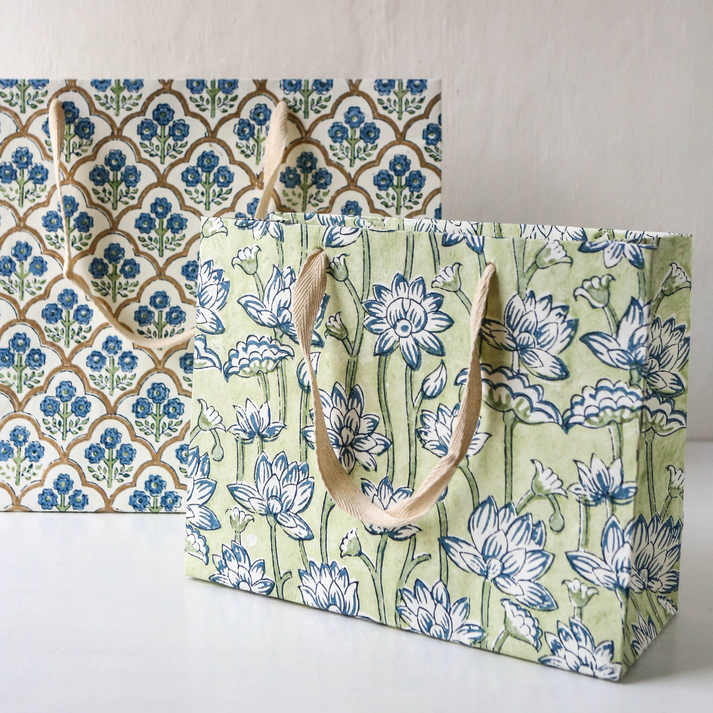 Hand Block Printed Paper Gift Bag - Indigo