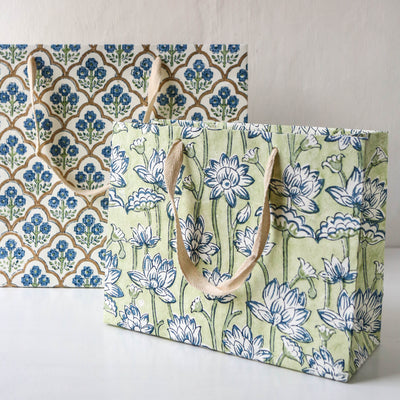 Hand Block Printed Paper Gift Bag - Indigo