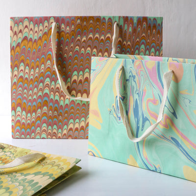 Hand Marbled Printed Paper Gift Bag - Bouquet