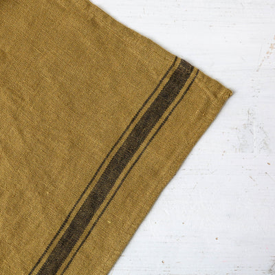 Washed Linen Stripe Tea Towel - Olive