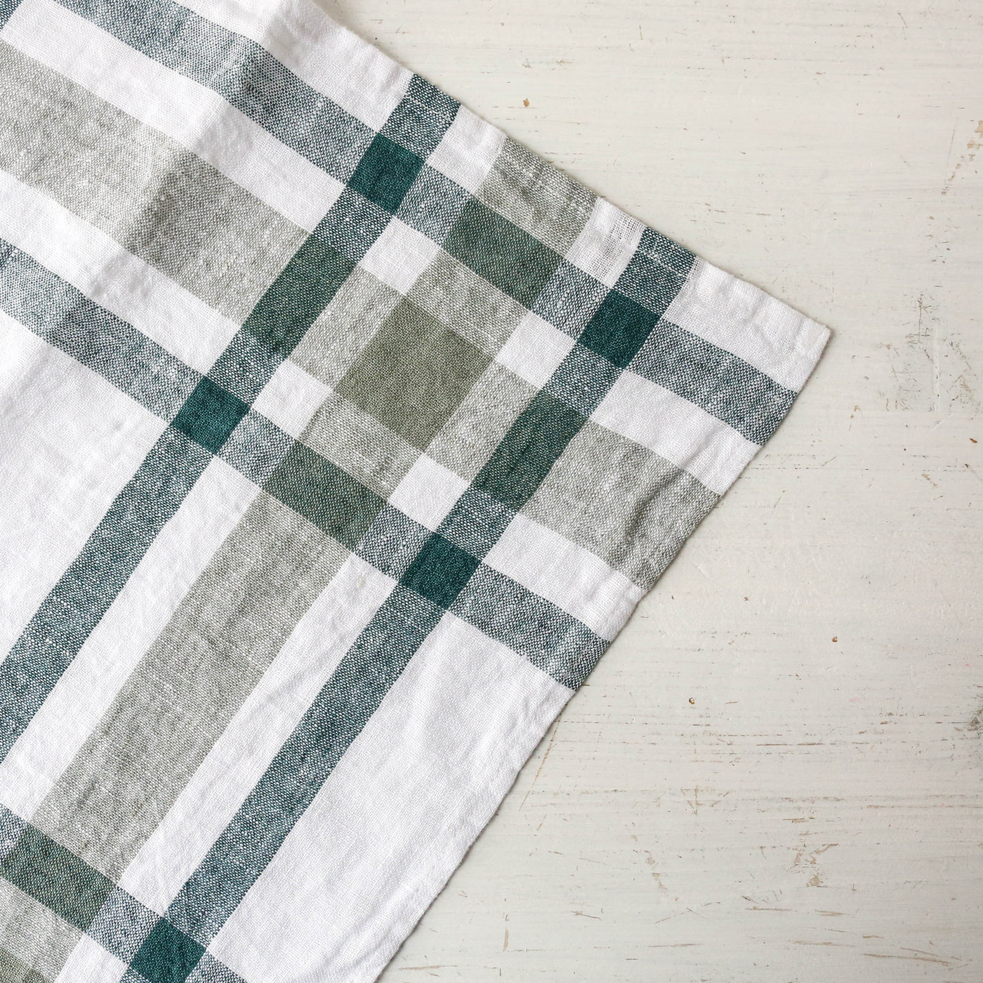 Washed Linen Capri Check Tea Towel - Celadon